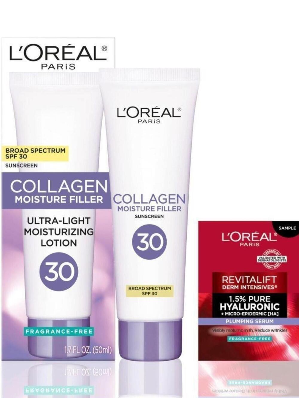 L’Oreal Collagen Moisture Filler SPF 30 Face Lotion plus Revitalift Serum Sample